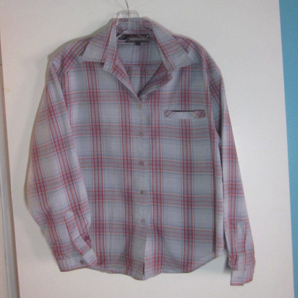 Lady Manhattan Womens Size 8 Vintage 70’s Button Front Windowpane Plaid Blouse
